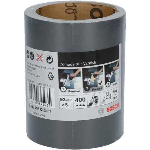 Bosch Professional 1x Sanding Roll SiC (for Coated material, Lacquer, Waterproof, 93 mm x 5 m, P400, Accessory Hand Sanding)