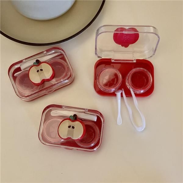 Cute Apple Lens Case 2-Pack Plastic Case Portable Lens Clamp Storage Box