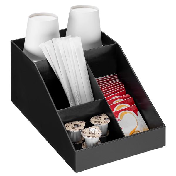 Navaris Organizer Cup Stand Paper Cup Holder Cup Dispenser - Coffee Station with 4 Compartments Storage 10" x 6" x 4" Black