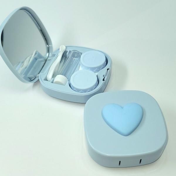 Sky Blue Heart Portable Contact Lens Case Storage Set Storage Bin Contact Lens Container