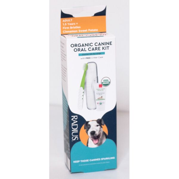 RADIUS Adult Dog Toothbrush Kit USDA Organic Dental .8oz Toothpaste Firm Bristle