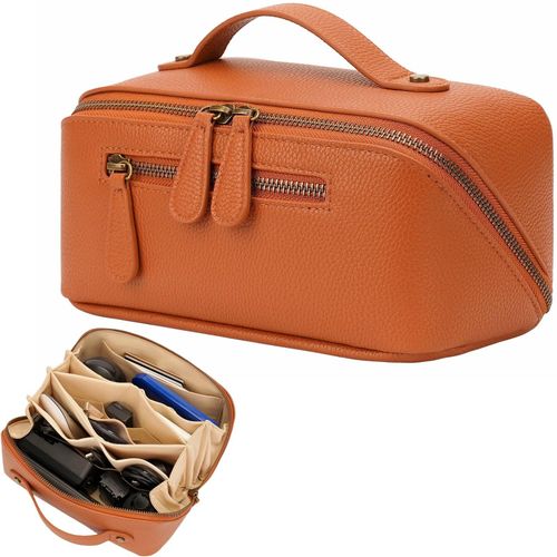Divvia Electronic Organizer Travel Case, Portable Waterproof PU Leather Tech Pouch, Accessories Storage Bag, Compact Travel Cord Organizer for Cable, Charger, Phone, Earbuds (2L Brown)