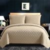 3 Piece Inspiration Quilted Bedspread Embossed Pattern Comforter Bedding Set Bed Throw with Pillow Case (Beige, Double)