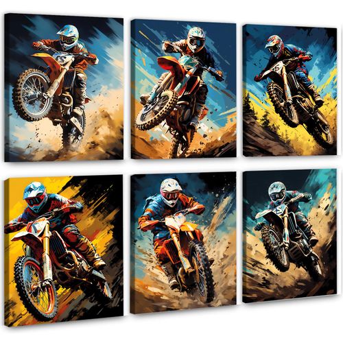 Motocross Wall Art Canvas Prints,Cool Motocross Room Decoration,Dirtbike Decor for Boys Motocross Bedroom Picture Photo,Motorcycle enthusiast boy and girl room decoration,Set of 6(8"x10" Framed)