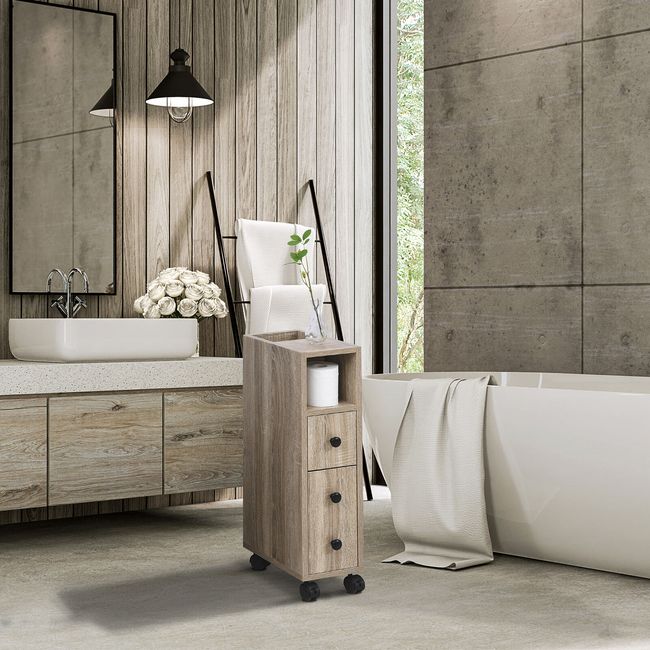 Wood Modern Multifunctional Roller Drawer and Table Top Counter, Oak