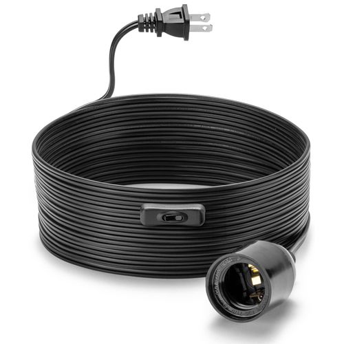 20Ft Extension Hanging Lantern Cord - Black, E26 Light Bulb Socket with Cord, On/Off Switch, Polarized Plug, UL Approval Pendant Light Cable with Socket (No Bulb)