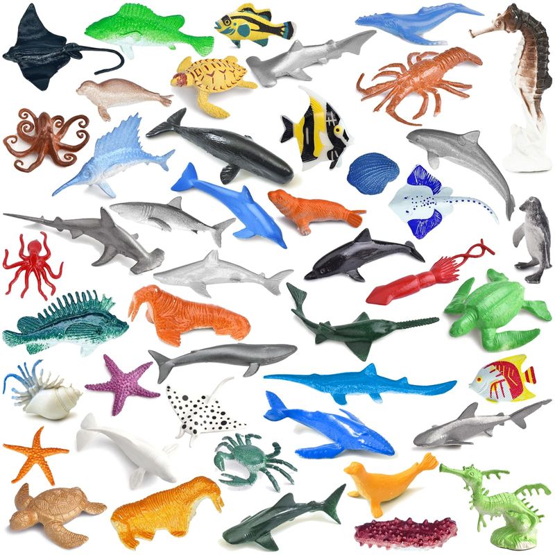 ONEST 46 Pieces Ocean Animal Figurines Playset Mini Sea Animal Toys ...