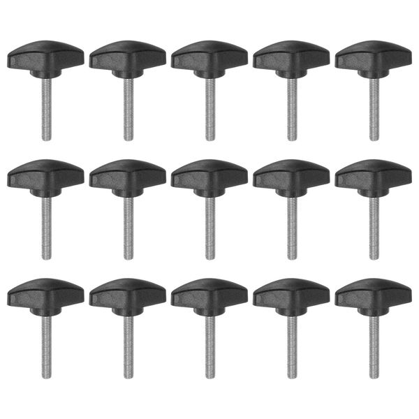 HARFINGTON 15pcs Tee Wing Knobs Thumb Screws M5 x 35mm Standard Male Thread Plastic T Knobs Adjustable Handles Hand Clamping Knobs Grip Thumbscrew, Black