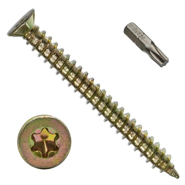 MultiScrew Concrete Screws 7.5 x 100mm (Pack of 20) Torx Drive Flat Countersunk Head Yellow Zinc Use Without Plug For Brick Hollow Block Natural Stone Window Frame Door and General Joinery