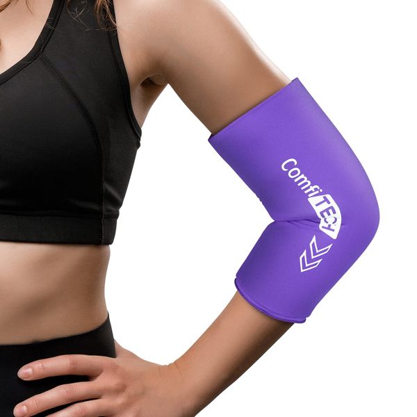 ComfiTECH Elbow Ice Pack for Tendonitis and Tennis Elbow Ice Pack Wrap Sleeve Cold Compression Golfers Arm Ice Pack for Injuries Reusable Gel Ice Wrap for Pain Relief (M Purple)