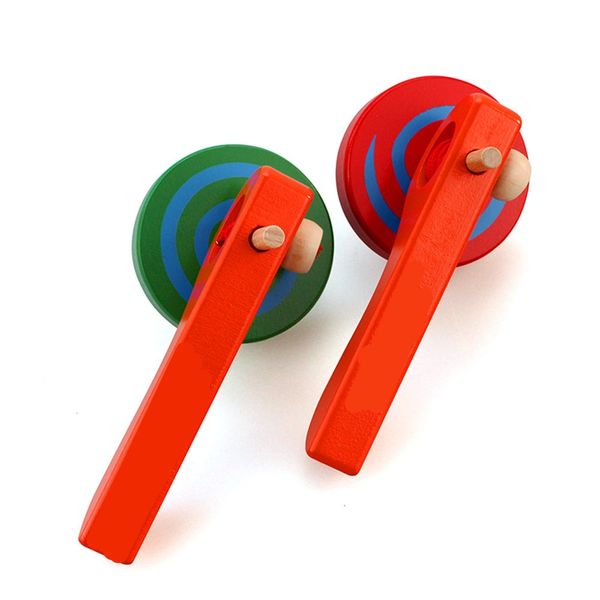 GoodPlay 2PCS Wooden Spinning Top Gyroscope peg-top with Handle and Pull String Wire,can Last Long time, Color Random