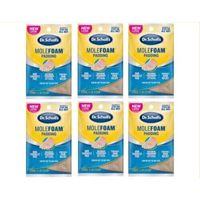 6 Pack - Dr Scholl's Molefoam Padding Two 4-1/8" X 3-3/8" Strips Each