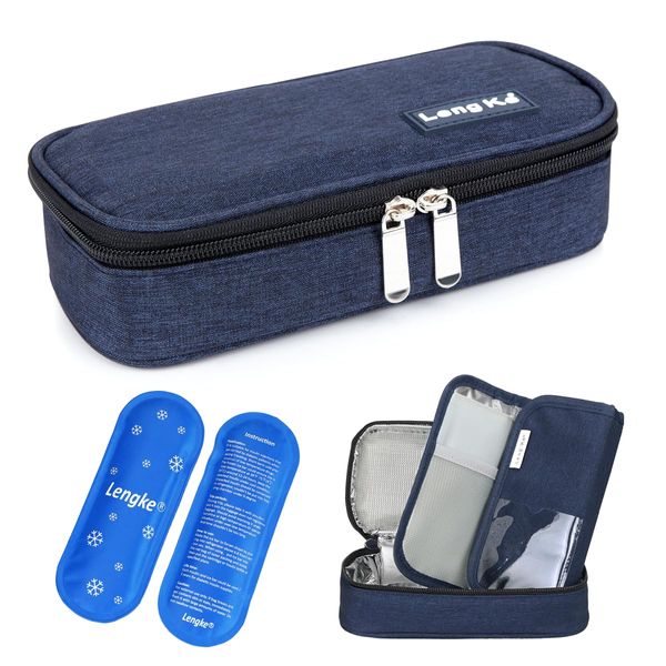 YOUSHARES Insulin Kühltasche - Insulated Medikamente Diabetes Tasche Kühlbox zur Aufbewahrung von Insulin für Insulin Pen, Diabetiker Zubehör, Medikamentenkühlung auf Reisen Etui mit 2 Kühlakku (Blau)