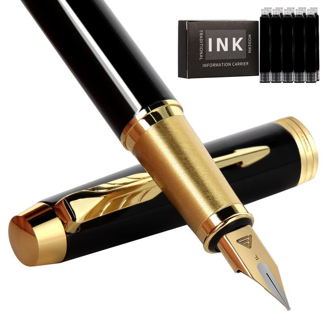 Zalantan Fountain Pen,luxury pens,Fine point smooth writing pens for journaling fancy pens with Gift Case 10 black ink cartridges an ink converte nice pens metal pen writer gifts（Black）