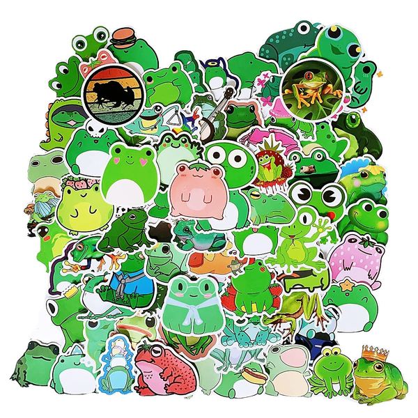 100PCS Frog Stickers Frog Decals Cute Frog Laptop Stickers Cartoon Frog Waterproof Decorative Stickers for Computer, Luggage, Guitar, Water Bottle,Skateboard,Cute Frog Stuff