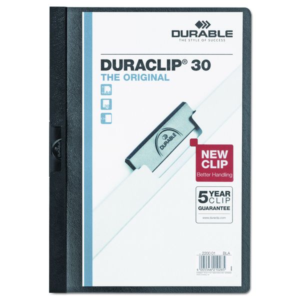 Durable Office Products DuraClip Report Cover, 30 Sheet Capacity, 11 x 8-1/2 Inches, Black (DBL220301)