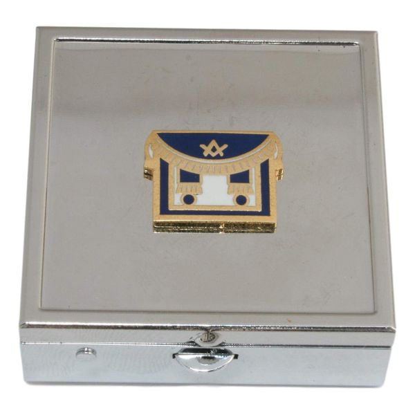 Masonic Apron Pill Trinket Box Chrome with Mirror Gift 232