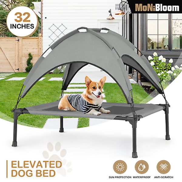 32" Elevated Cooling Dog Pet Bed Breathable Mesh Raised Bed w/Detachable Canopy