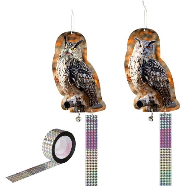 TARKIO Bird Repellent, Owl + Glitter Tape, 1 Piece, Bird Repellent, Crow Protection, Dove Protection, Drops Damage, Bird Droppings, Owls, Bird Damage, Threatening Bird Repellent Goods, Veranda, Rooftop, Hanging, Only Hanging, Reflective, Bell, Bird Repell