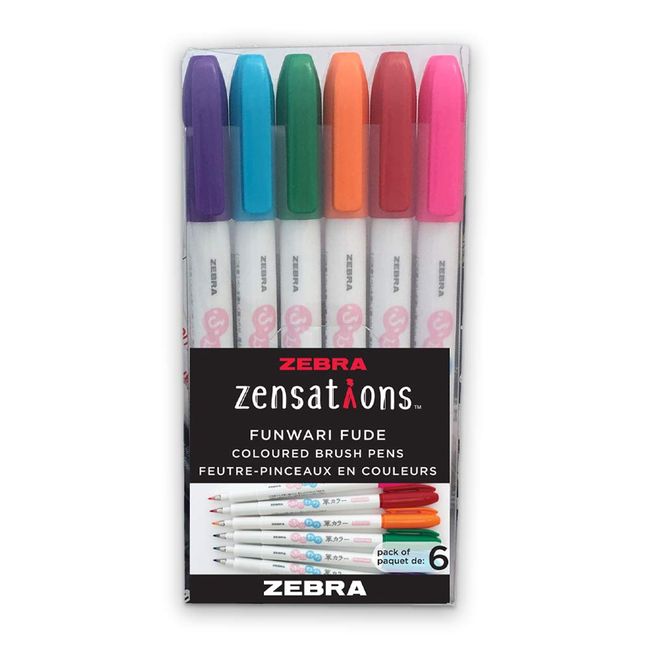 ZEBRA PEN Brush, Point, Assorted Colors, 6-Count ZEBRA FUNWARI PEN ST 6/PKG, 6-Pack