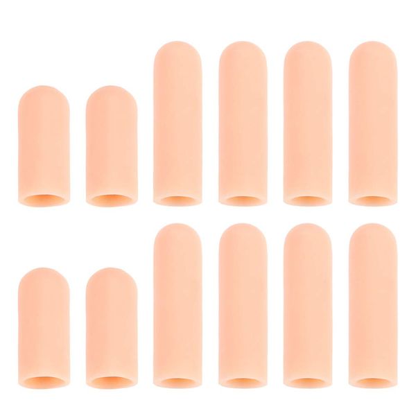 dorisdoll 12 Pack Finger Protectors, Finger Cots Medical Grade Silicone Gel Cover Sleeves Gloves Caps Pain Relief Craft Sewing Finger Support (Pink)