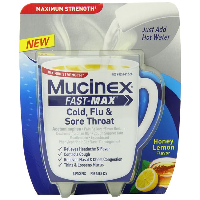 Mucinex Fast-Max Hot Drink, Cold Flu & Sore Throat-8 ct