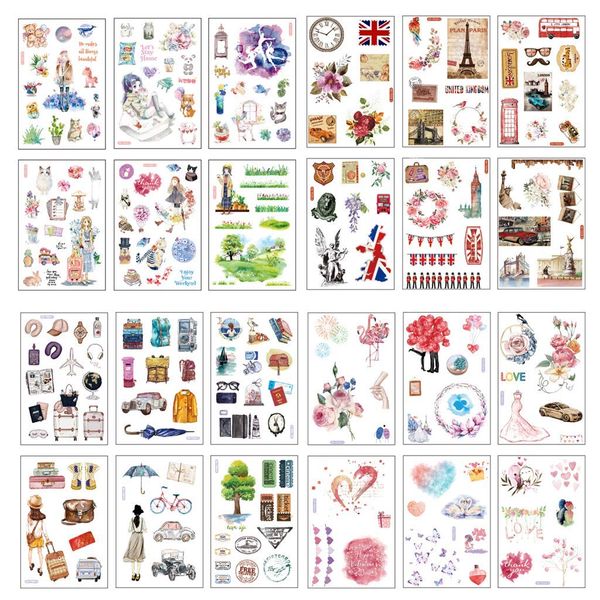 Ouceanwin 24 Blatt Scrapbooking Sticker, Selbstklebend Deko Sticker Vintage Reisen Blumen Pflanze Wald Hochzeit Aufkleber für Fotoalbum Notizbuch Kalender Tagebuch Bullet Journal DIY Dekoration