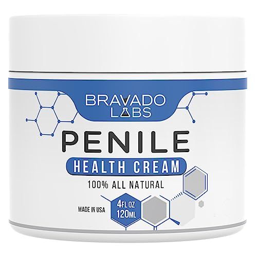 Bravado Labs Premium Penile Health Cream - 100% Natural Penile Creme Moisturizer to Increase Sensitivity for Men - Anti-Chafing Relief, Redness, Dryness and Irritation Moisturizing Lotion Cream (4oz)