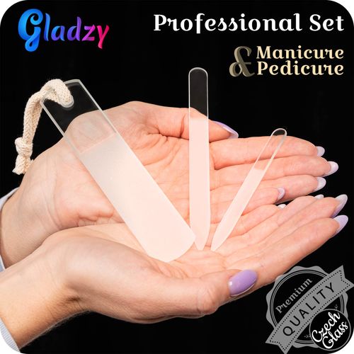 Genuine Czech Glass Nail File Set - Callus Remover Foot Rasp, Manicure & Pedicure, Professional Nail Care & Art, Double Sided Etched Different Grit Surface, Cotton Towel, Premium EU Quality by Gladzy