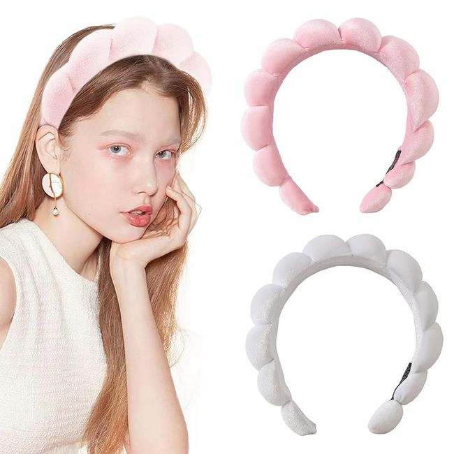 ZKSXOA Headband Women Spa Facial Headbands Sponge Padded Soft Terry Towel Cloth Hair Band for Skincare Makeup Removal,Face Washing 2pack (pink white)