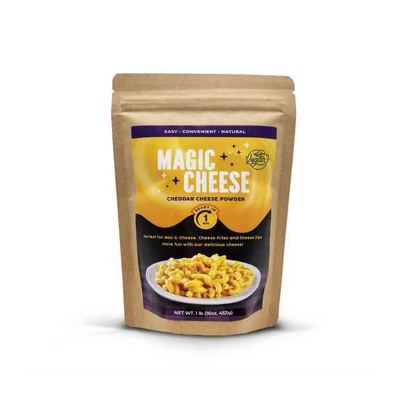 Vegan Magic Cheese Sauce (16oz powder makes 43oz cheese sauce), Cheddar Cheese Powder for Vegan, Plant-Based Cheese, Nacho Dipping Sauce, Mac & Cheese, Salty Crackers Dairy Free, Low Sodium