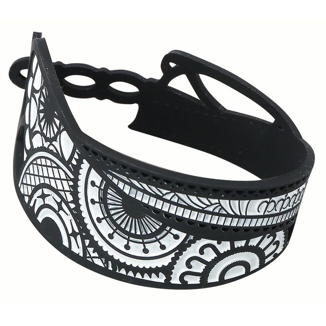 Phiten RAKUWA Bracelet, Breath S, Tattoo, Silicone, Gothic Design, Black/White, 5.9 - 6.7 inches (15 - 17 cm), With Adjusters