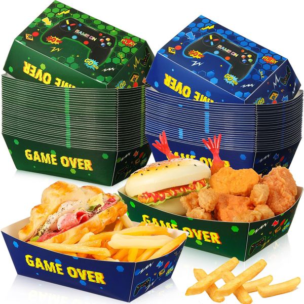 Pasimy 50 Pack Video Game Supplies Video Game Paper Food Trays 1.1lb Video Game Food Serving Trays Gaming Party Birthday Plates for Birthday Party Video Game Theme Party Favor Decoration