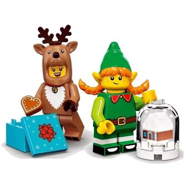 Lego 71034 Winter Village Holiday minifigure Lot Reindeer + Elf w/ snow globe