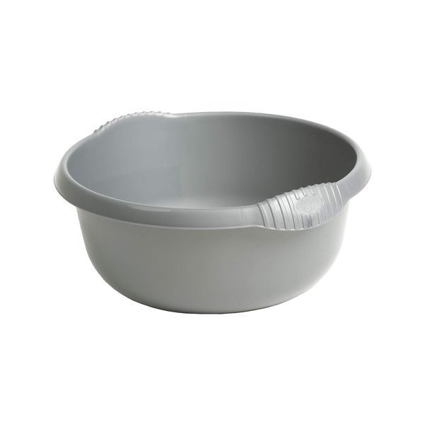 28CM Round Silver Plastic Washing Up Bowl, Mixing Bowl with Integral Handle Home, Kitchen, Sink, Basin Organiser Multipurpose Use, Dish Wash, Storage Container 5L Litre Capacity