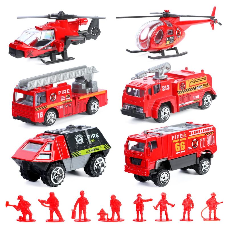 14 Pcs Fire Truck with Firefighter Toy Set, Mini Die-cast Fire Engine ...