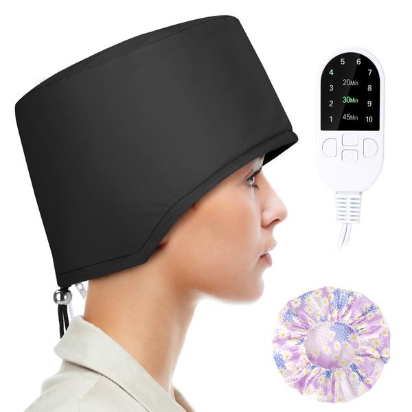 SPTHTHHPY Hair Steamer Cap,10 Temperature Settings 3 Timing Drying Cap Hair Steamer,Heating Cap,Hair Care Hat for Home Hair Spa-UK 3-pin Plug