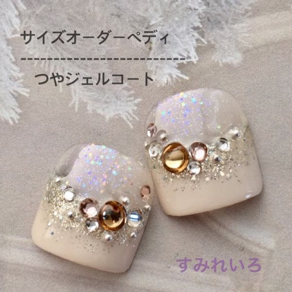 Foot Nails Nail Tips Pedi Foot Nail Tips Sparkling summer nails for the beach or traveling ☆ Great for yukata or fireworks festivals ☆<br> ●Ivory stone