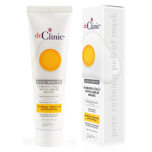 Dr.Clinic Egg White Pore Refining Peel Off Mask with Drilled Egg Yolk, Vegan Hyaluronic Acid | Revitalizing, Moisturizing | Deep Facial Cleansing Treatment | Reduces Fine Lines & Acne Scars 100 ml.