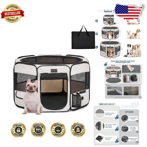 Elegant 29.5" Portable Playpen for Dogs, Cats, and Small Pets with Leakproof Mat