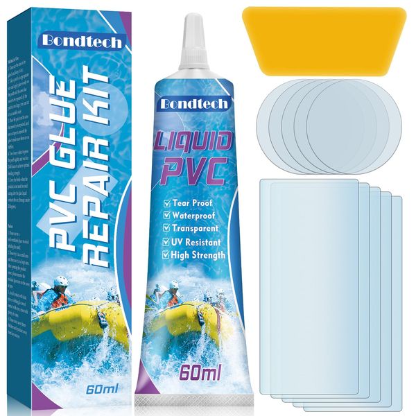 Bondtech Pool Liner Patch Kit, Air Mattress Patch Kit Waterproof, for Inflatables, Hot Tubs, Above-Ground Pools, Bouncy Houses & Air Mattresses PVC Glue (60 ML) (PVC Glue)