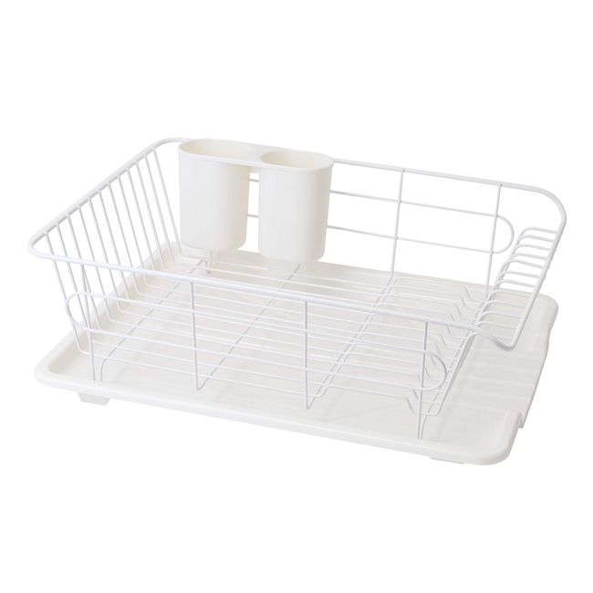 Pearl Metal HB-4070 Alesta Dish Drying Rack, White, Width 15.7 x Depth 11.8 x Height 5.7 inches (40 x 30 x 14.5 cm), Drip Tray, Horizontal Placement