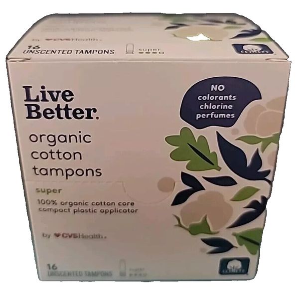 NIB LOT of (4) Live Better Organic Cotton Tampons CVS Health SUPER 16Ct