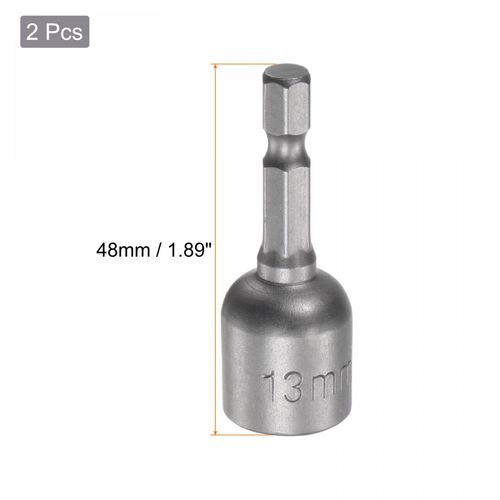 sourcing map Quick-Change Nut Driver Bit, 1/4" Hex Shank 13mm Magnetic Nut Setter Drill Bits, 1.89" Length, Metric 2 Pcs