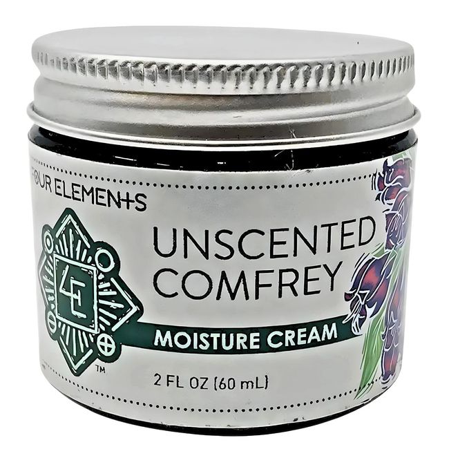 Four Elements 4E Unscented Comfrey Moisture Cream, Deeply Moisturize and Nourish your Skin, Certified Organic, 2 OZ