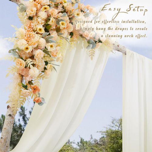 Manyshofu Chiffon Weeding Arch Draping Fabric Ivory Drapes for Backdrop(2 Panels - 28" x 19Ft), Ivory Sheer Fabric Backdrop Curtains Chiffon Fabrics for Draping Wedding Decors