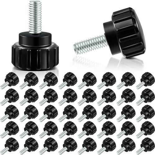 Hotop Carbon Steel Threaded Knurled Thumbscrew Screw on Knobs Grips Black Round Clamping Screw, Black (40 Pieces,M4 x 15 mm)