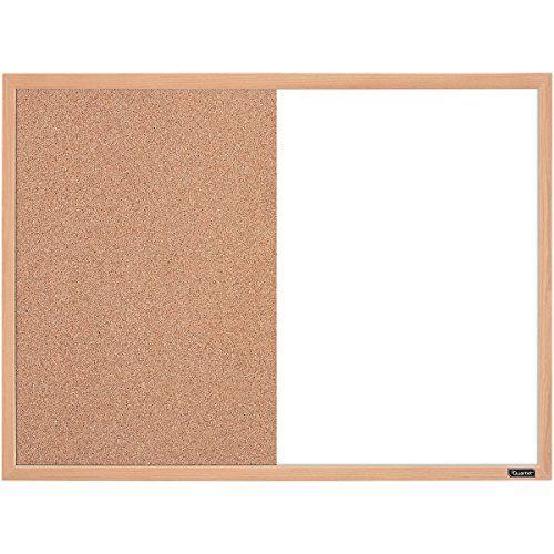 Quartet Combination Whiteboard & Corkboard, 23" x 17", Combo White Board & Cork Board, Oak Finish Frame (35-380402Q)