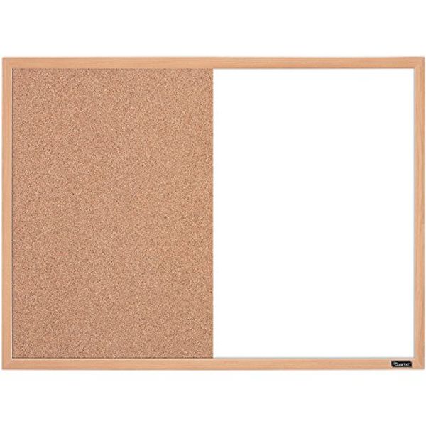 Quartet Combination Whiteboard & Corkboard, 23" x 17", Combo White Board & Cork Board, Oak Finish Frame (35-380402Q)