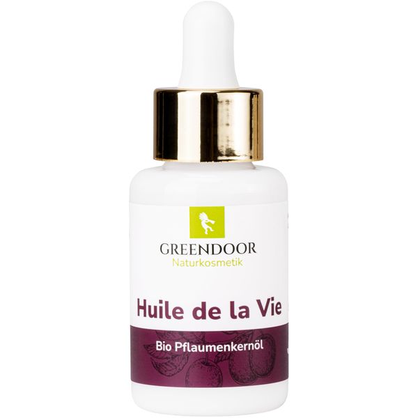 GREENDOOR reines Bio Pflaumenkernöl kaltgepresst vegan mit Pipette 30ml, Beauty Körperöl Hautregeneration, Skin repair, Gesichtspflege gegen Falten Hals Dekolleté, natürlicher Mandelduft